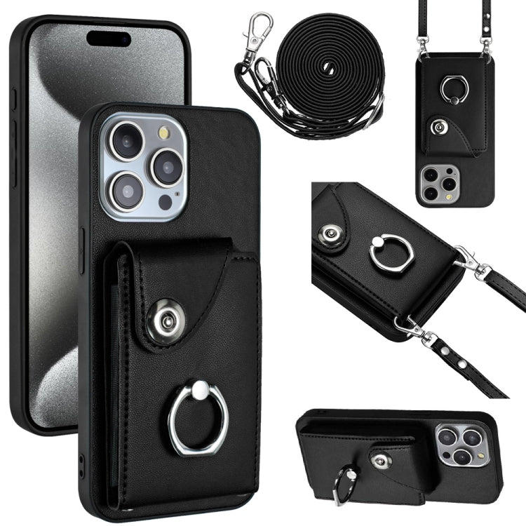 For iPhone 15 Pro Organ Card Bag Ring Holder Phone Case with Long Lanyard(Black) - HoMEdemic™ 
