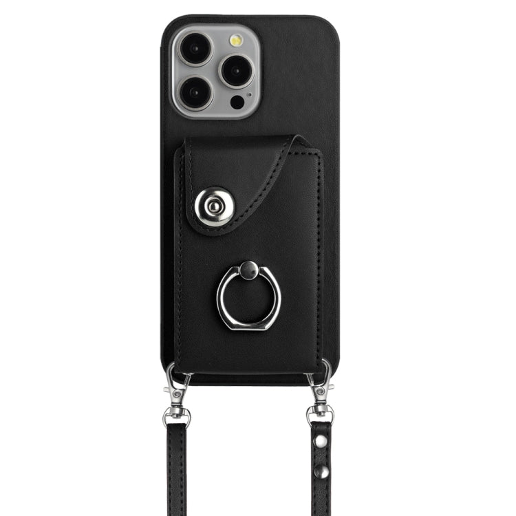 For iPhone 15 Pro Organ Card Bag Ring Holder Phone Case with Long Lanyard(Black) - HoMEdemic™ 