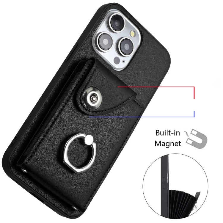 For iPhone 15 Pro Organ Card Bag Ring Holder Phone Case with Long Lanyard(Black) - HoMEdemic™ 