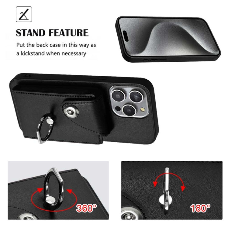 For iPhone 15 Pro Organ Card Bag Ring Holder Phone Case with Long Lanyard(Black) - HoMEdemic™ 