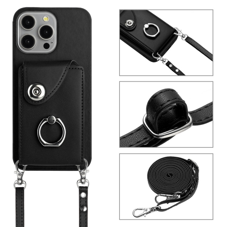 For iPhone 15 Pro Organ Card Bag Ring Holder Phone Case with Long Lanyard(Black) - HoMEdemic™ 