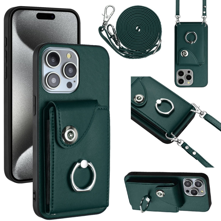 For iPhone 15 Pro Organ Card Bag Ring Holder Phone Case with Long Lanyard(Green) - HoMEdemic™ 