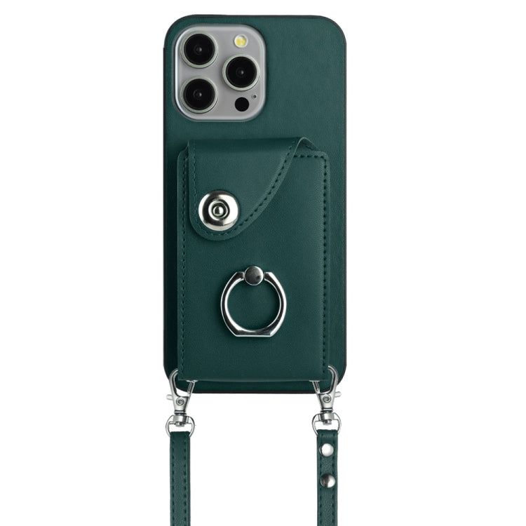 For iPhone 15 Pro Organ Card Bag Ring Holder Phone Case with Long Lanyard(Green) - HoMEdemic™ 