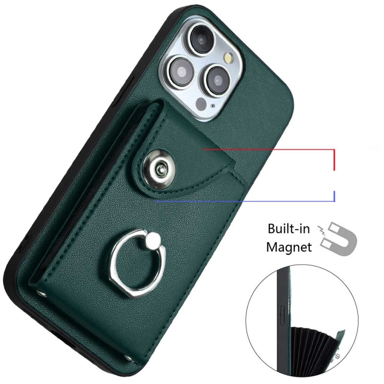 For iPhone 15 Pro Organ Card Bag Ring Holder Phone Case with Long Lanyard(Green) - HoMEdemic™ 