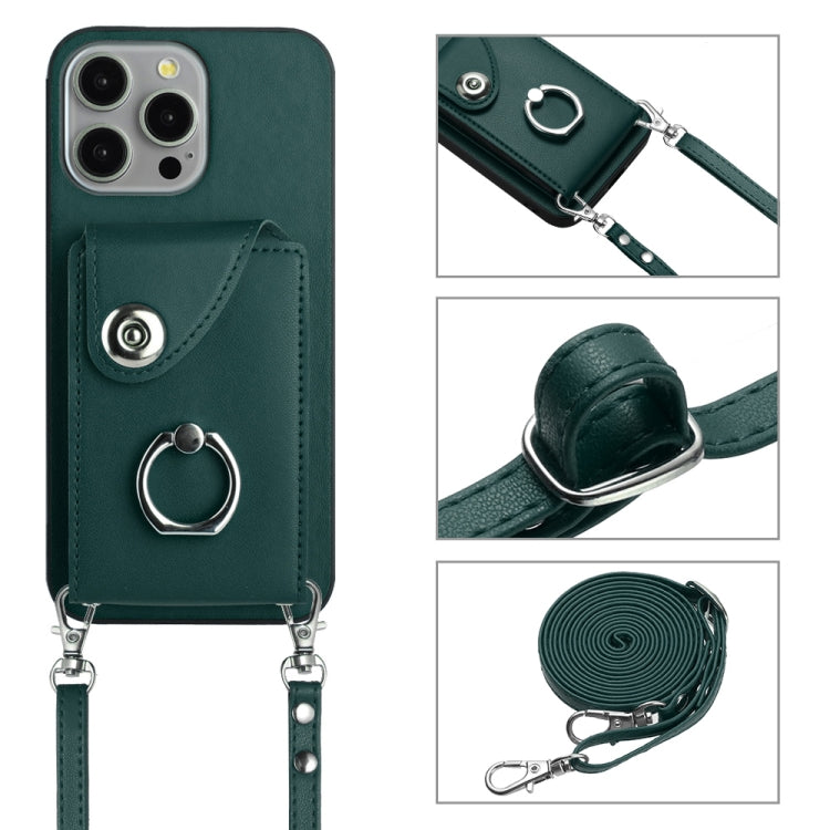 For iPhone 15 Pro Organ Card Bag Ring Holder Phone Case with Long Lanyard(Green) - HoMEdemic™ 