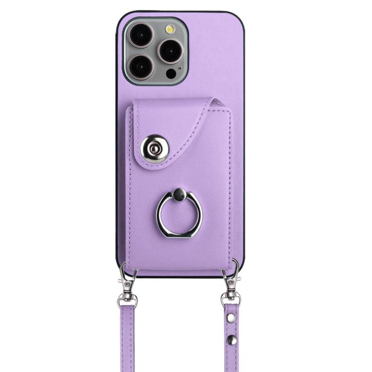 For iPhone 15 Pro Organ Card Bag Ring Holder Phone Case with Long Lanyard(Purple) - HoMEdemic™ 