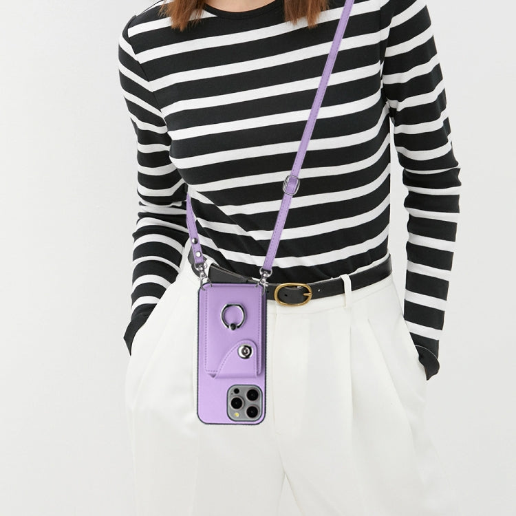 For iPhone 15 Pro Organ Card Bag Ring Holder Phone Case with Long Lanyard(Purple) - HoMEdemic™ 