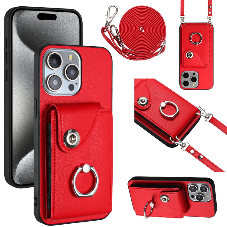 For iPhone 15 Pro Organ Card Bag Ring Holder Phone Case with Long Lanyard(Red) - HoMEdemic™ 