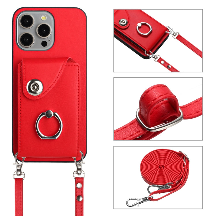 For iPhone 15 Pro Organ Card Bag Ring Holder Phone Case with Long Lanyard(Red) - HoMEdemic™ 