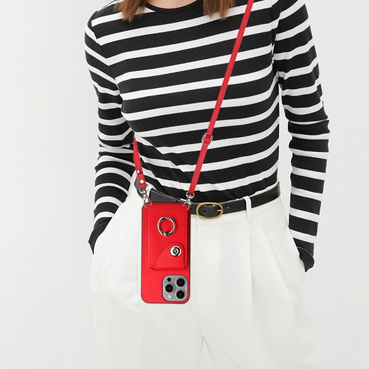 For iPhone 15 Pro Organ Card Bag Ring Holder Phone Case with Long Lanyard(Red) - HoMEdemic™ 