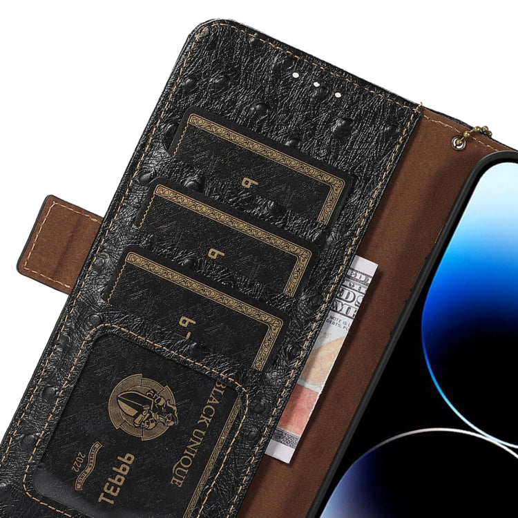 For iPhone 15 Pro Ostrich Pattern Genuine Leather RFID Phone Case(Black) - HoMEdemic™ 