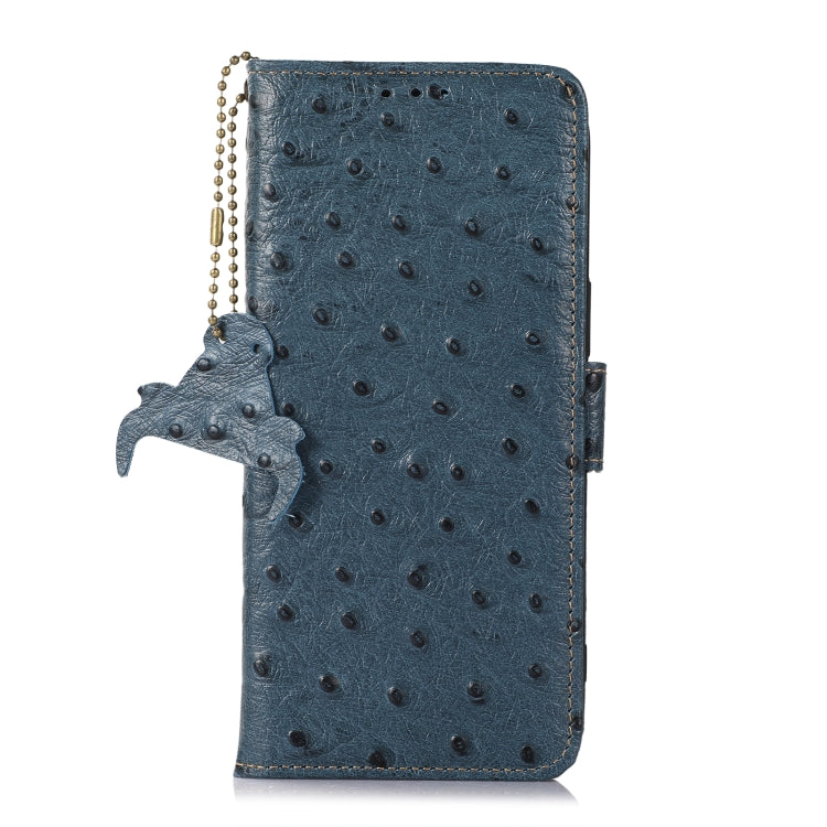 For iPhone 15 Pro Ostrich Pattern Genuine Leather RFID Phone Case(Blue) - HoMEdemic™ 