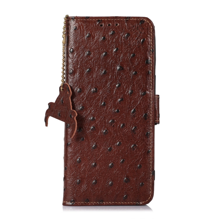 For iPhone 15 Pro Ostrich Pattern Genuine Leather RFID Phone Case(Coffee) - HoMEdemic™ 