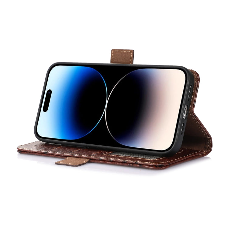 For iPhone 15 Pro Ostrich Pattern Genuine Leather RFID Phone Case(Coffee) - HoMEdemic™ 