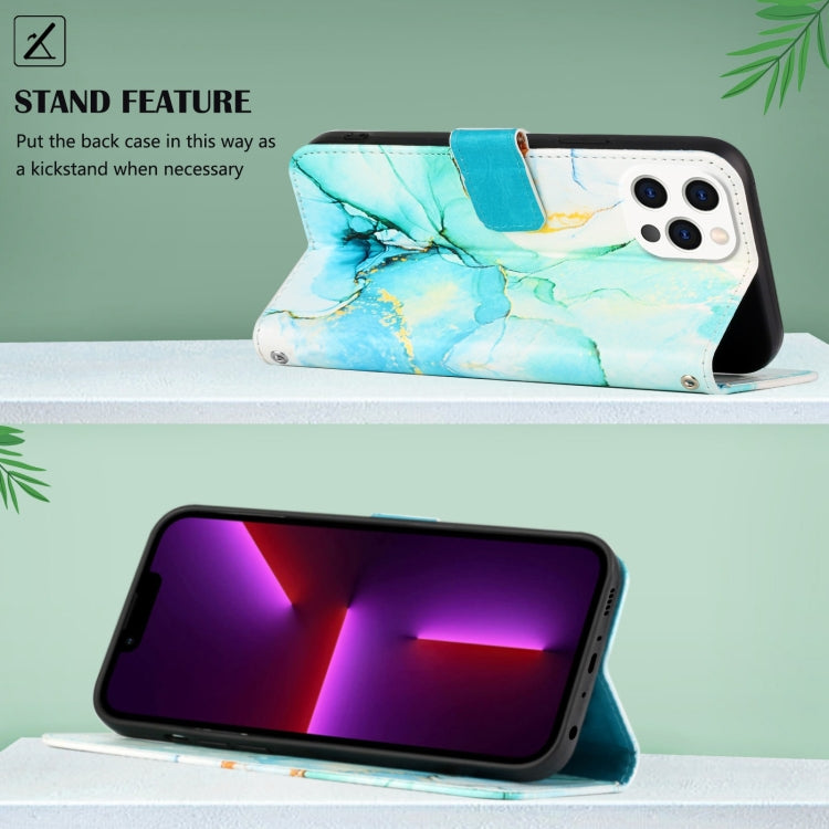 For iPhone 15 Pro PT003 Marble Pattern Flip Leather Phone Case(Green) - HoMEdemic™ 