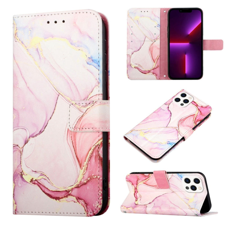 For iPhone 15 Pro PT003 Marble Pattern Flip Leather Phone Case(Rose Gold) - HoMEdemic™ 