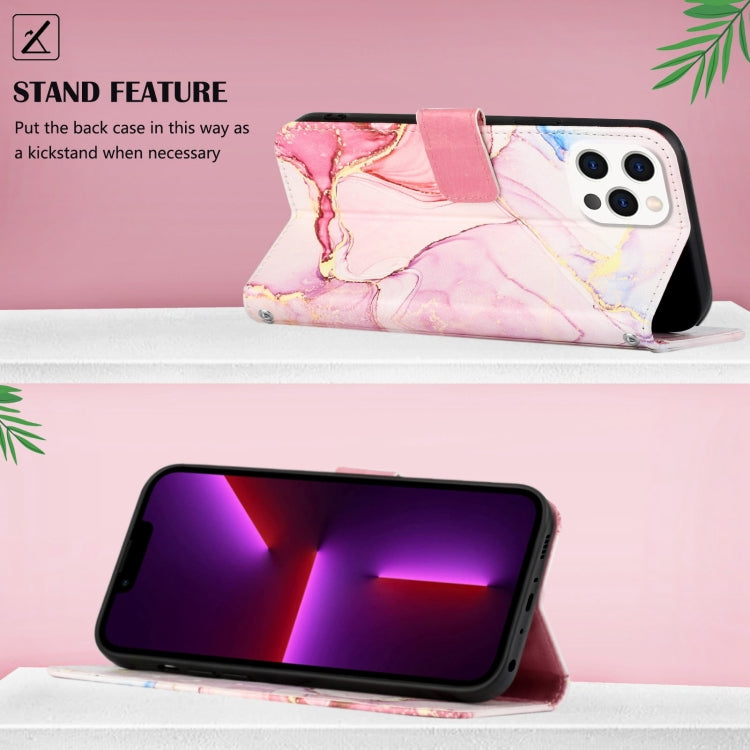 For iPhone 15 Pro PT003 Marble Pattern Flip Leather Phone Case(Rose Gold) - HoMEdemic™ 