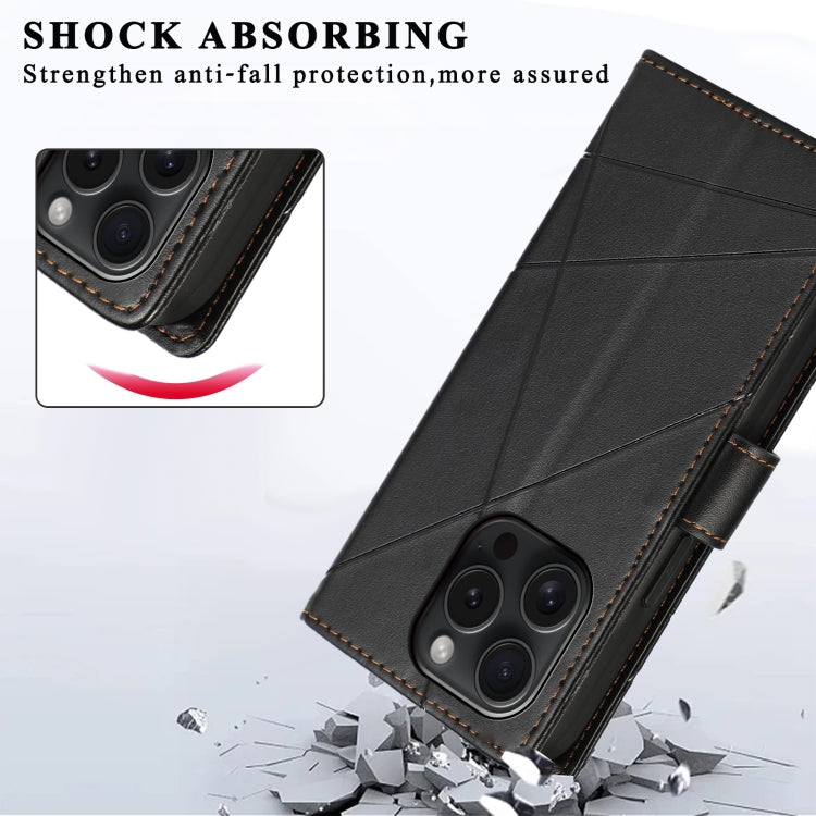 For iPhone 15 Pro PU Genuine Leather Texture Embossed Line Phone Case(Black) - HoMEdemic™ 