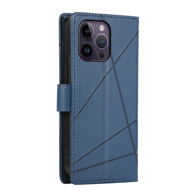 For iPhone 15 Pro PU Genuine Leather Texture Embossed Line Phone Case(Blue) - HoMEdemic™ 
