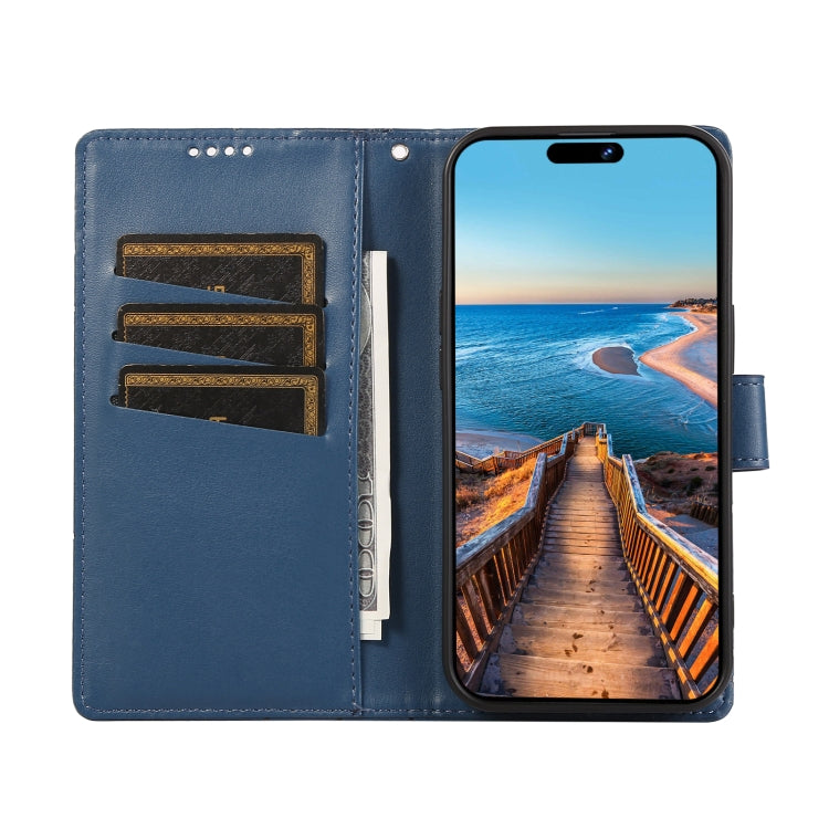 For iPhone 15 Pro PU Genuine Leather Texture Embossed Line Phone Case(Blue) - HoMEdemic™ 