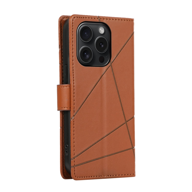 For iPhone 15 Pro PU Genuine Leather Texture Embossed Line Phone Case(Brown) - HoMEdemic™ 
