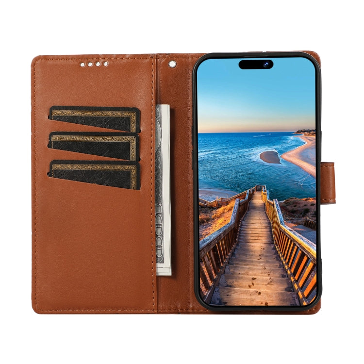 For iPhone 15 Pro PU Genuine Leather Texture Embossed Line Phone Case(Brown) - HoMEdemic™ 