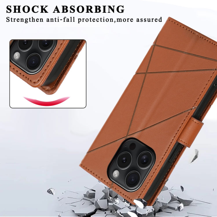 For iPhone 15 Pro PU Genuine Leather Texture Embossed Line Phone Case(Brown) - HoMEdemic™ 