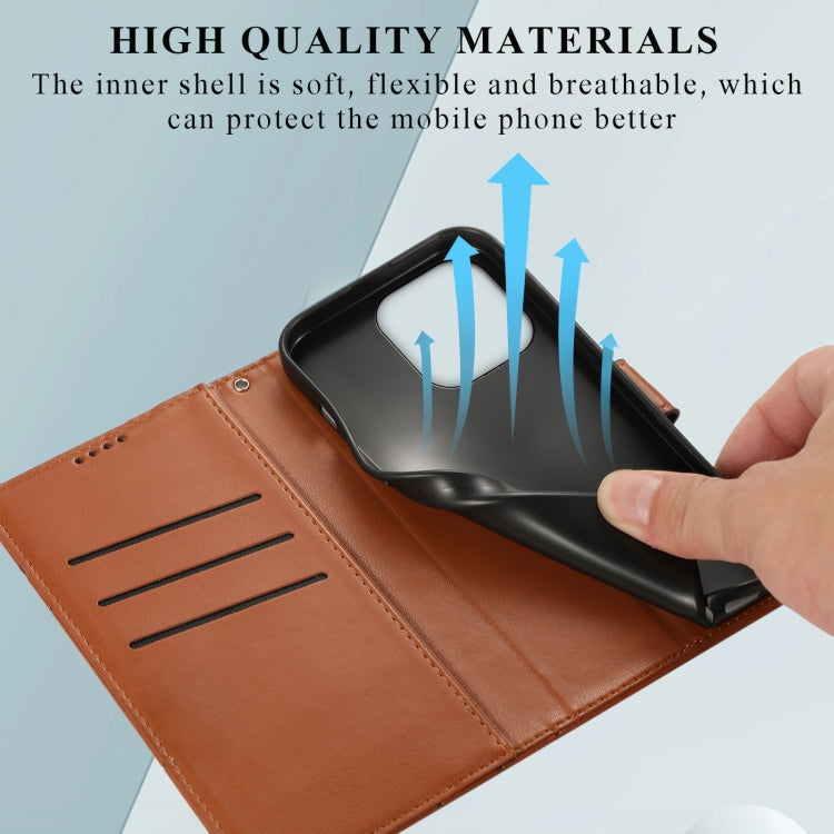 For iPhone 15 Pro PU Genuine Leather Texture Embossed Line Phone Case(Brown) - HoMEdemic™ 