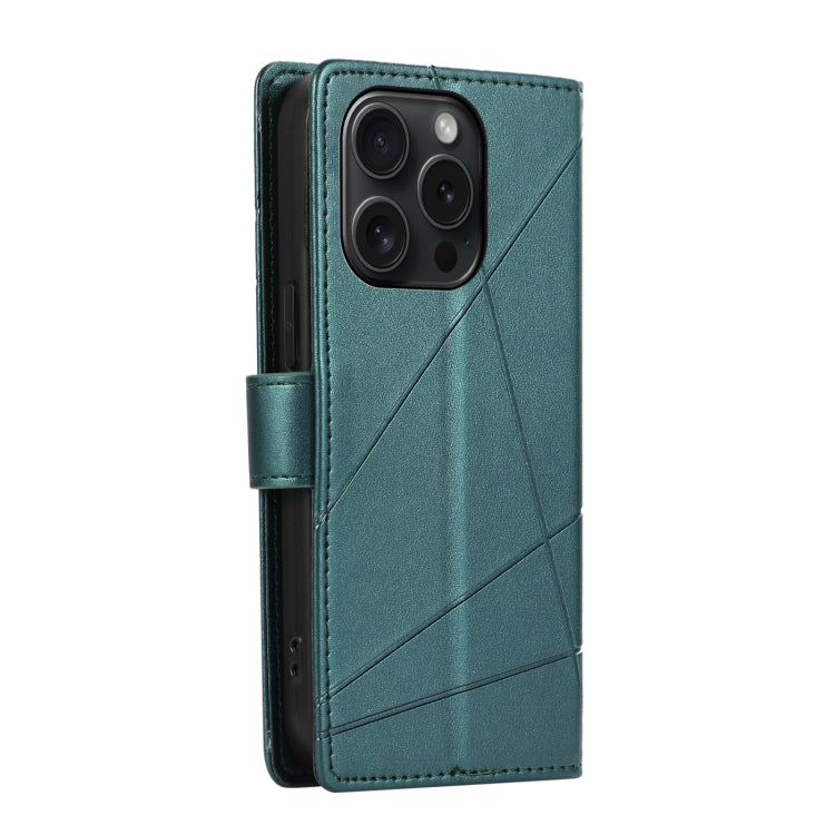 For iPhone 15 Pro PU Genuine Leather Texture Embossed Line Phone Case(Green) - HoMEdemic™ 