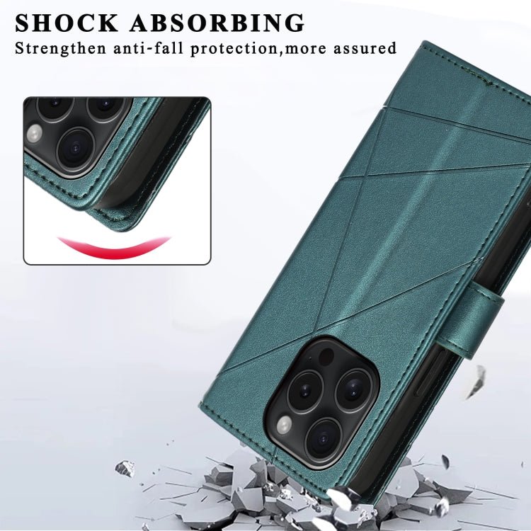 For iPhone 15 Pro PU Genuine Leather Texture Embossed Line Phone Case(Green) - HoMEdemic™ 