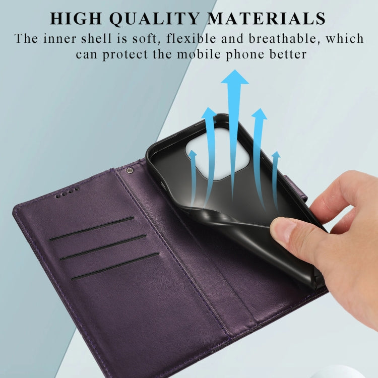 For iPhone 15 Pro PU Genuine Leather Texture Embossed Line Phone Case(Purple) - HoMEdemic™ 