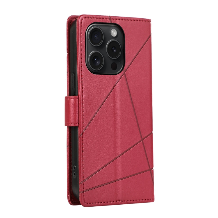 For iPhone 15 Pro PU Genuine Leather Texture Embossed Line Phone Case(Red) - HoMEdemic™ 