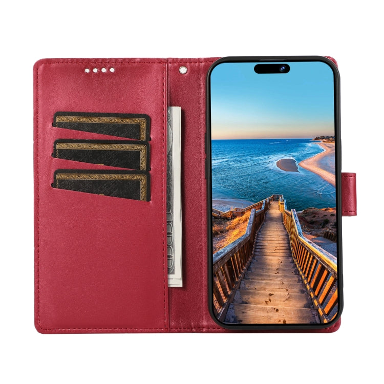 For iPhone 15 Pro PU Genuine Leather Texture Embossed Line Phone Case(Red) - HoMEdemic™ 