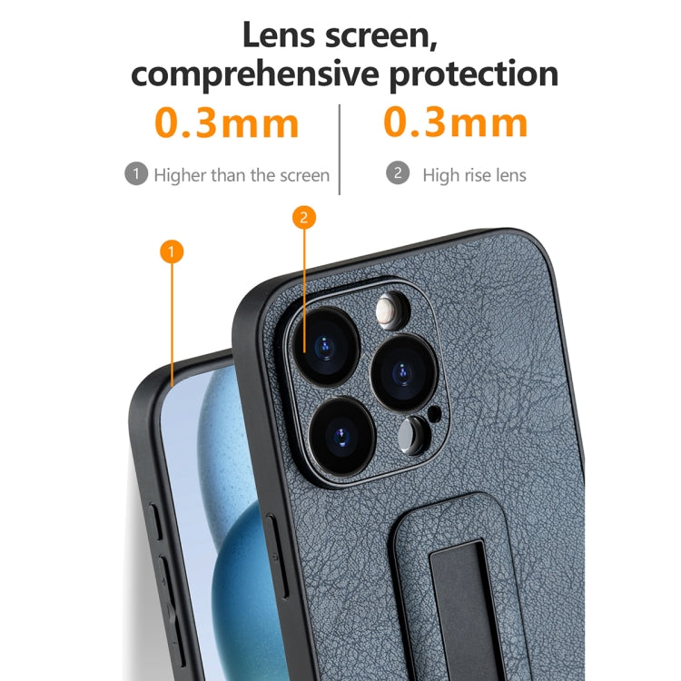 For iPhone 15 Pro PU Leather Push-pull Bracket Shockproof Phone Case(Black) - HoMEdemic™ 