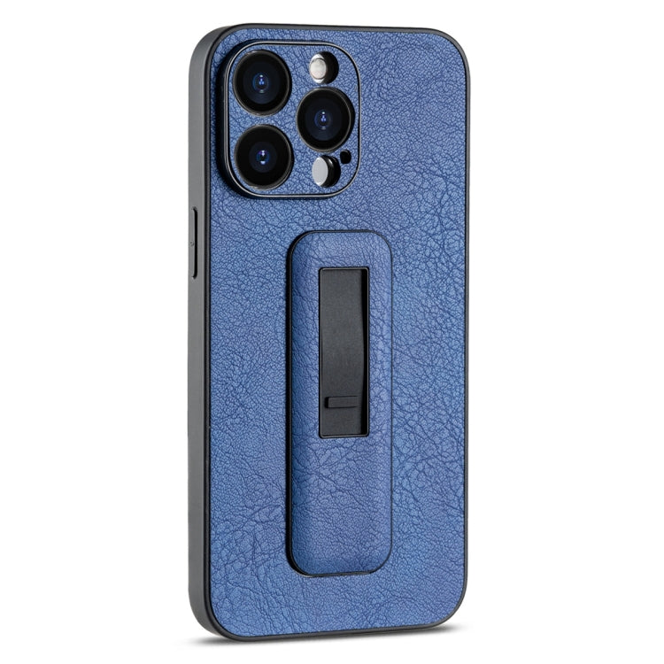 For iPhone 15 Pro PU Leather Push-pull Bracket Shockproof Phone Case(Blue) - HoMEdemic™ 