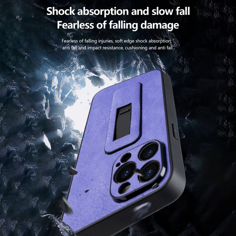 For iPhone 15 Pro PU Leather Push-pull Bracket Shockproof Phone Case(Blue) - HoMEdemic™ 