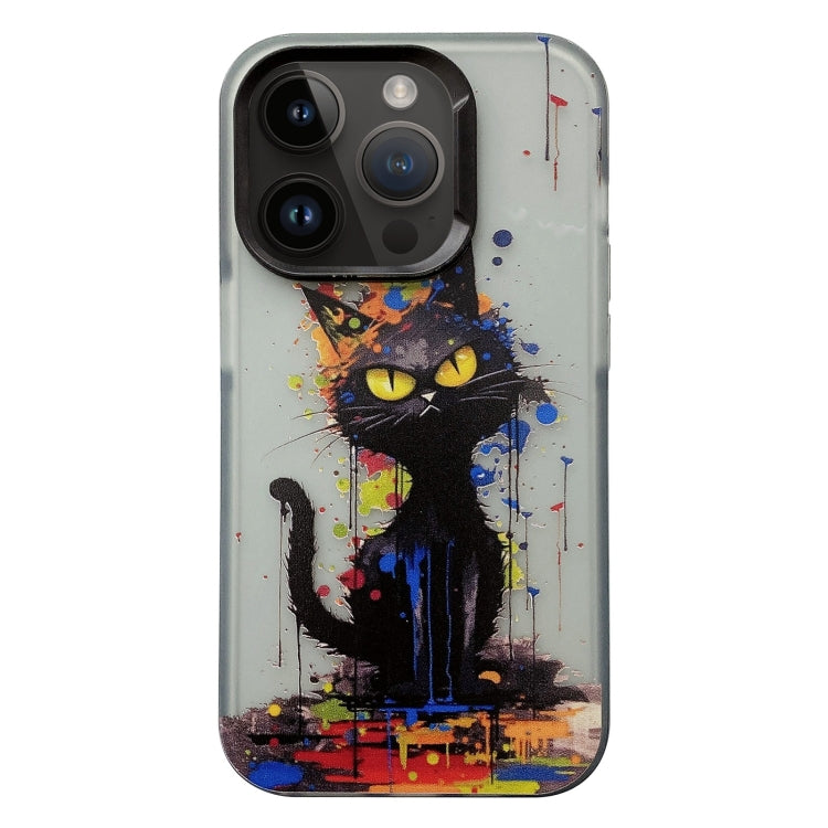 For iPhone 15 Pro Painted Color Ink Animals TPU Phone Case(Black Cat) - HoMEdemic™ 