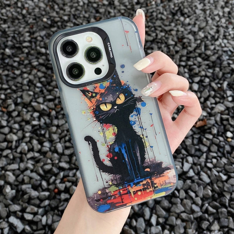 For iPhone 15 Pro Painted Color Ink Animals TPU Phone Case(Black Cat) - HoMEdemic™ 