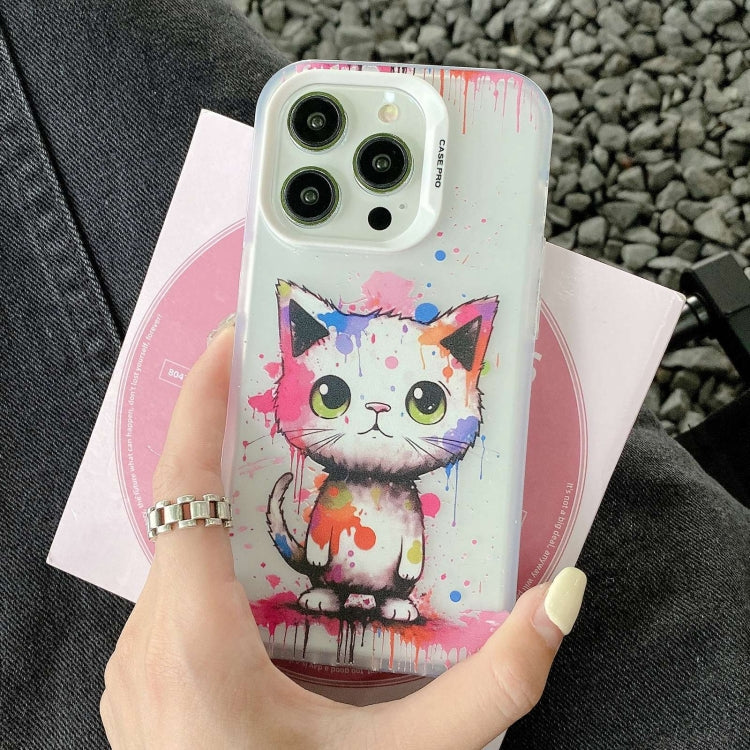 For iPhone 15 Pro Painted Color Ink Animals TPU Phone Case(Graffiti Cat) - HoMEdemic™ 