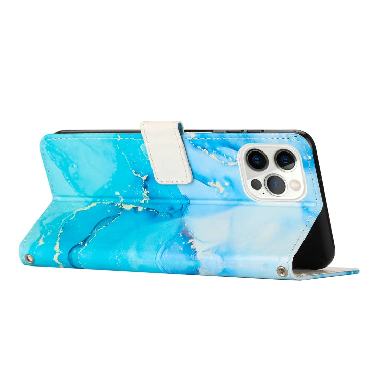 For iPhone 15 Pro Painted Marble Pattern Leather Phone Case(Blue Green) - HoMEdemic™ 