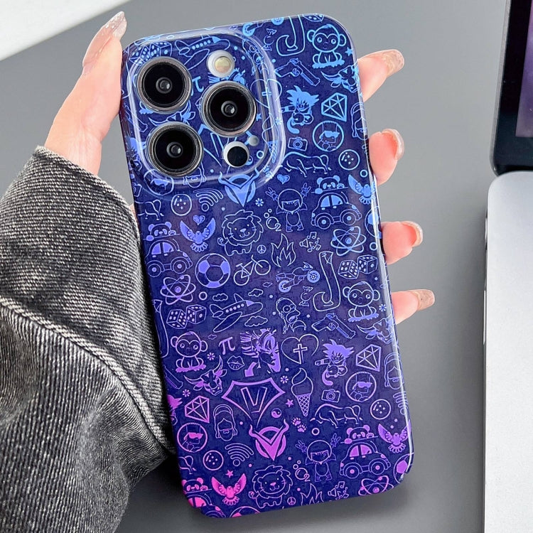 For iPhone 15 Pro Painted Pattern Precise Hole PC Phone Case(Blue Purple Graffiti) - HoMEdemic™ 