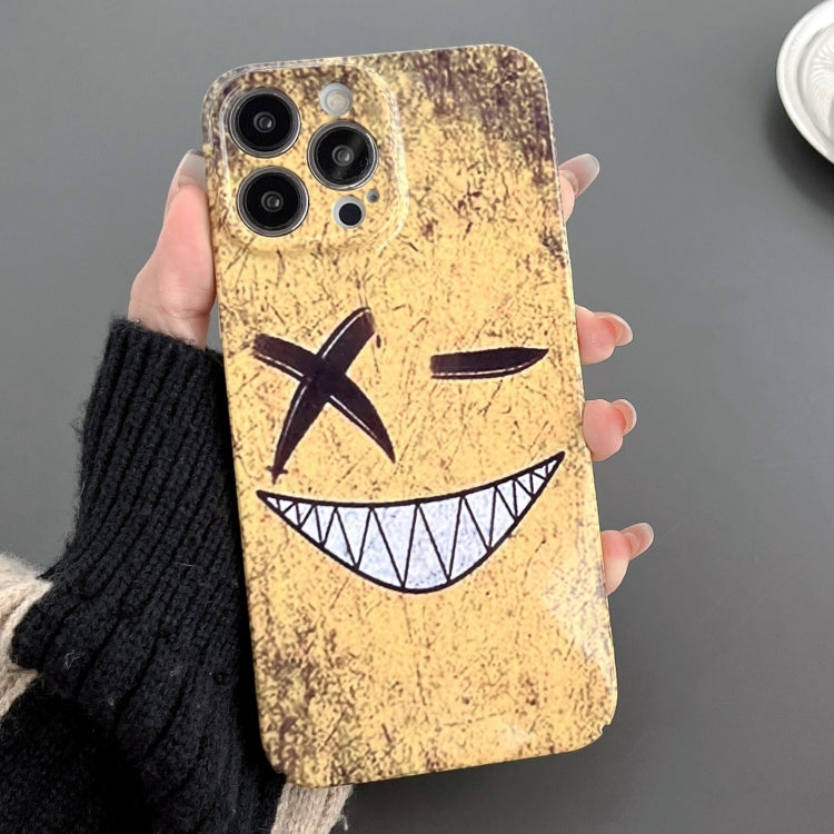 For iPhone 15 Pro Painted Pattern Precise Hole PC Phone Case(Yellow Background Smiling) - HoMEdemic™ 