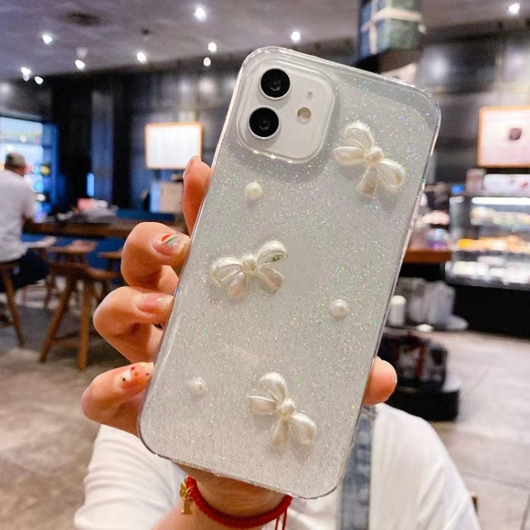 For iPhone 15 Pro Pearl Bow Glitter Epoxy TPU Phone Case(Cross Knots) - HoMEdemic™ 