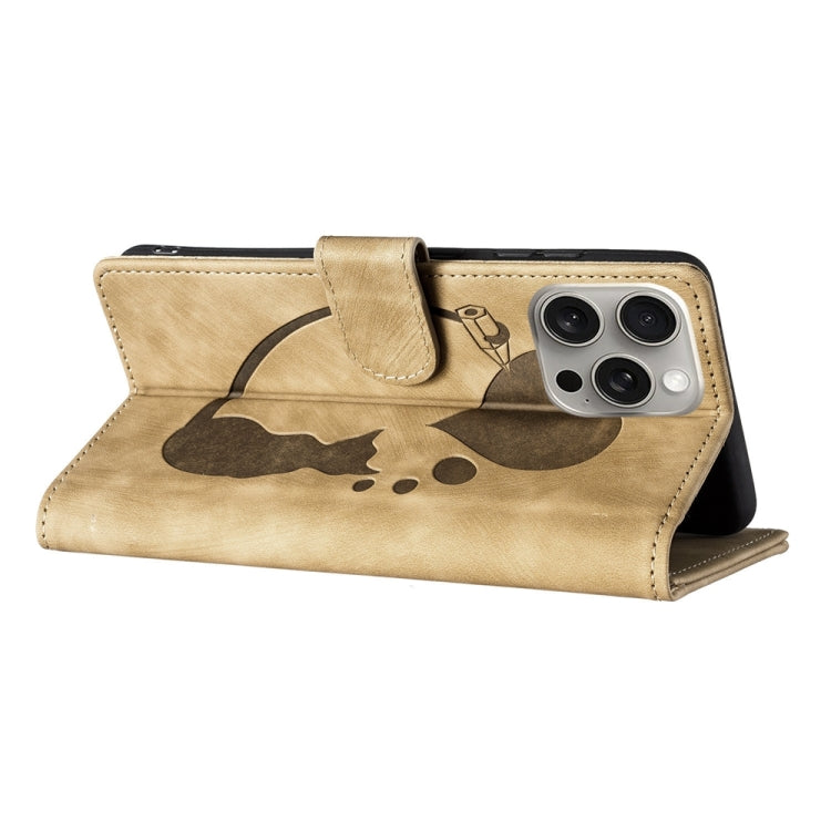 For iPhone 15 Pro Pen Heart Cat Embossed Leather Phone Case(Apricot) - HoMEdemic™ 