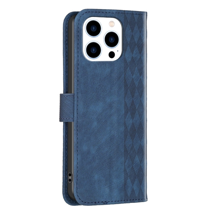 For iPhone 15 Pro Plaid Embossed Leather Phone Case(Blue) - HoMEdemic™ 
