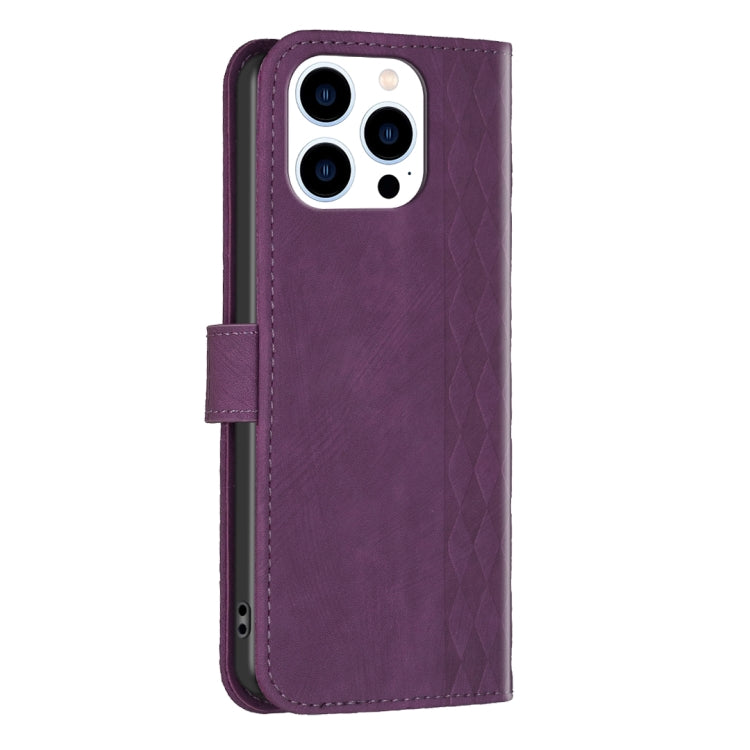 For iPhone 15 Pro Plaid Embossed Leather Phone Case(Purple) - HoMEdemic™ 