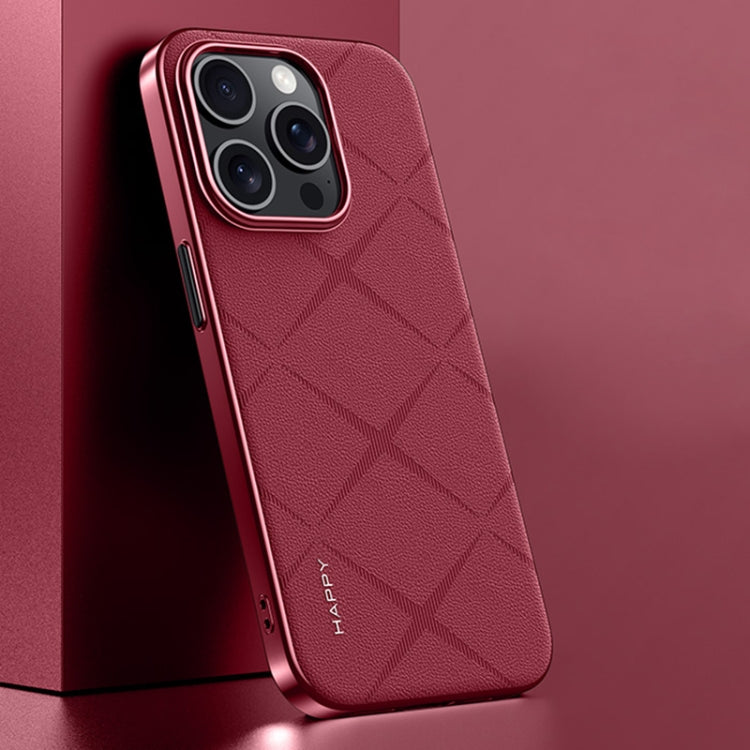 For iPhone 15 Pro Plain Leather PC Phone Case(Wine Red) - HoMEdemic™ 