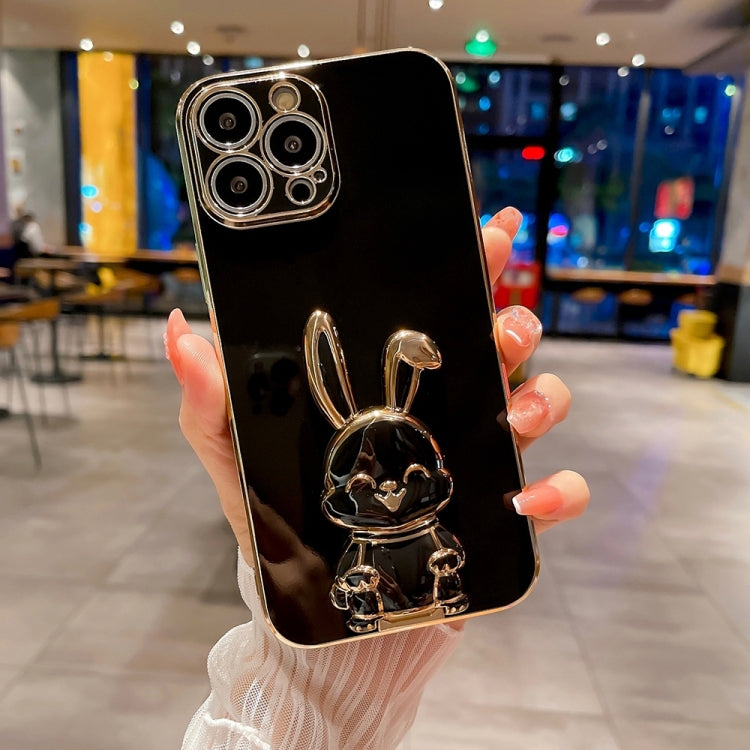 For iPhone 15 Pro Plating Rabbit Holder Phone Case(Black) - HoMEdemic™ 