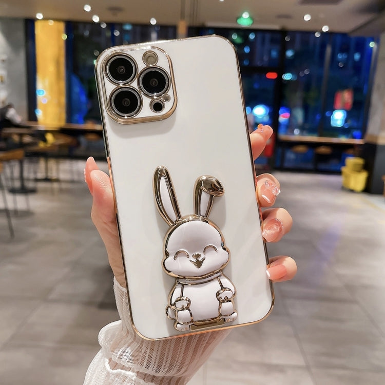 For iPhone 15 Pro Plating Rabbit Holder Phone Case(White) - HoMEdemic™ 