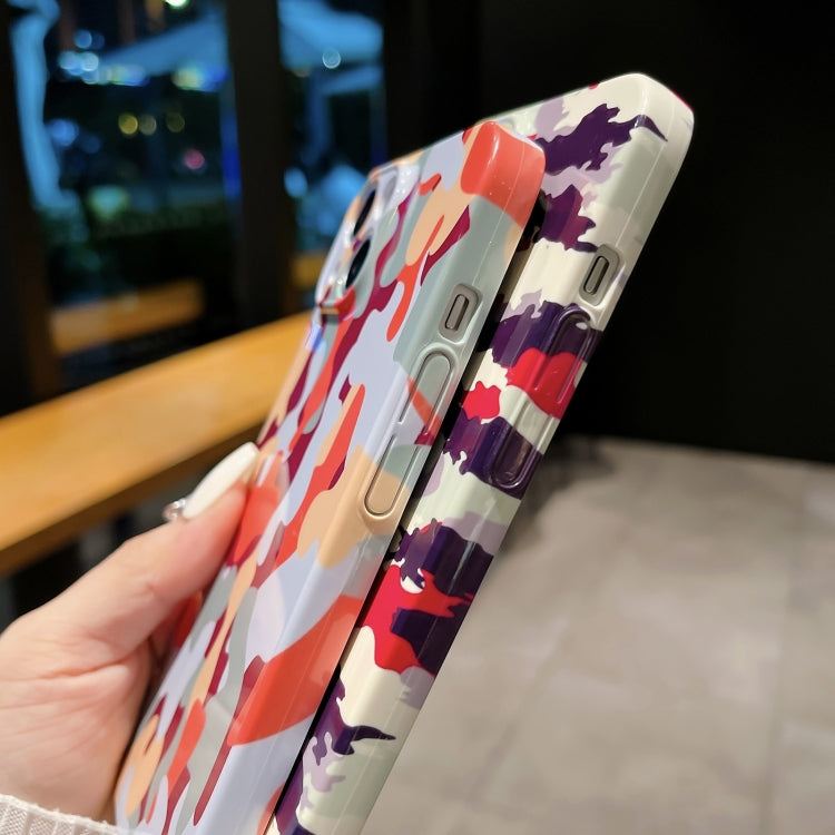 For iPhone 15 Pro Precise Hole Camouflage Pattern PC Phone Case(Orange Grey) - HoMEdemic™ 